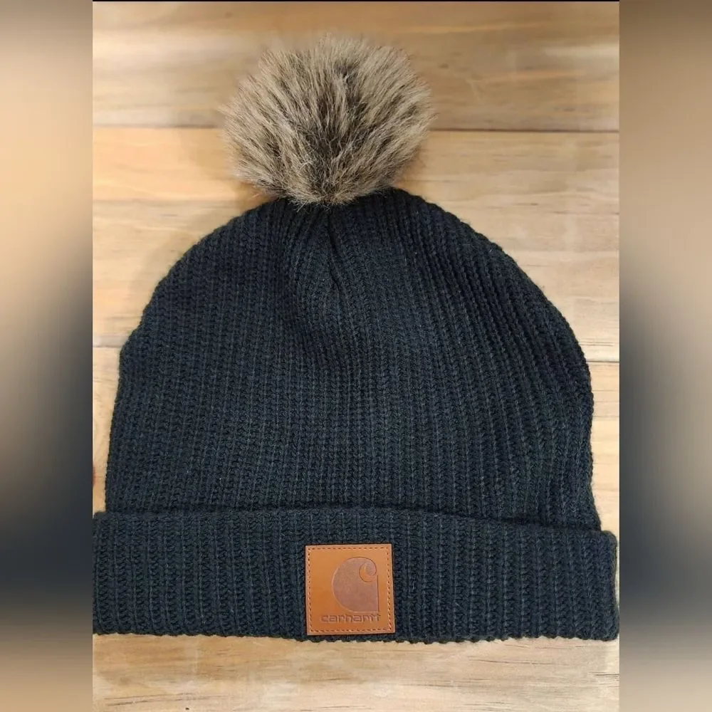 Carhartt Black Knit Pom-Pom Beanie Hat